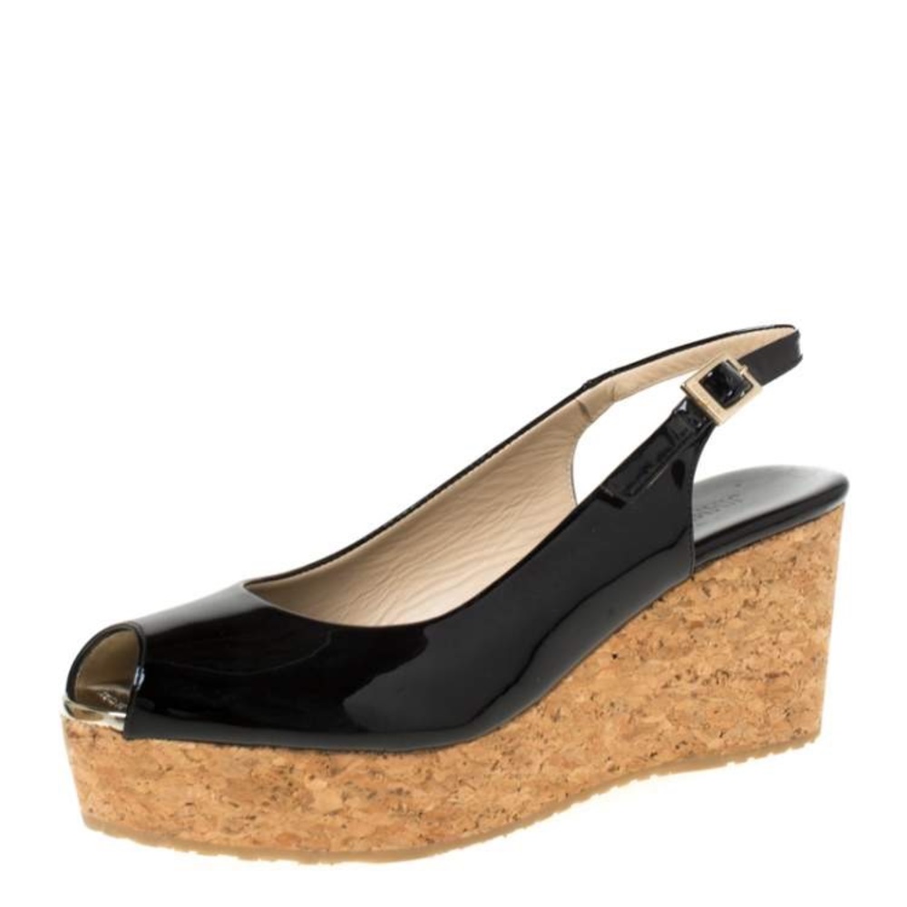 Jimmy Choo Black Praise Sling Wedge Sandals